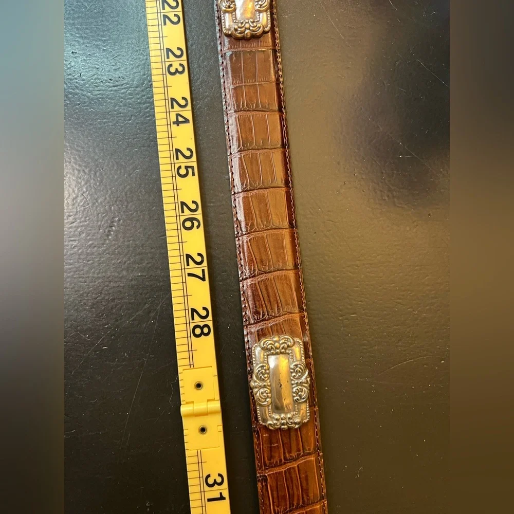 Enmon Vintage Italian Leather Brown & Silver Tone Scroll Concho‎ Moc Croc Belt L